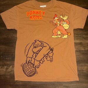 Rare HTF Donkey Kong Nintendo 64 Retro T-Shirt XL Brown All Over Print 2 Sided
